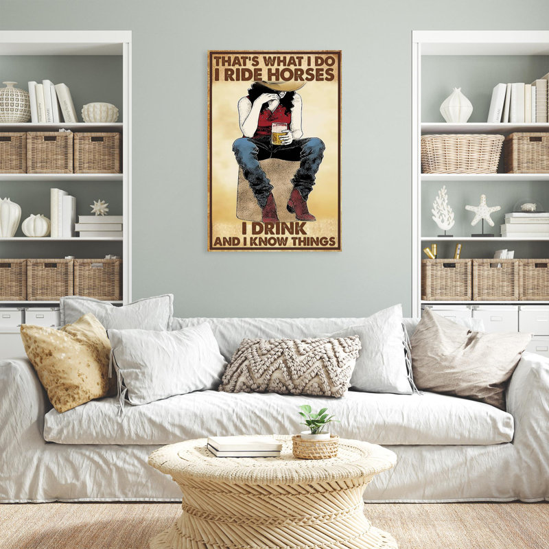 «I Ride Horses I Drink On», impression sur toile, H 20 po x l 16 po x P 1,25 po