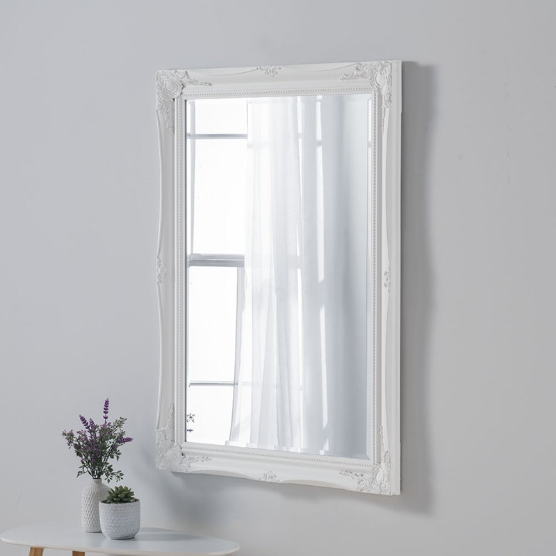 French Style Burdette Carved Wood Framed Accent Mirror, 90 cm H x 63 cm W, White