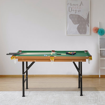 55" Portable Folding Billiards Table Game Pool Table For Whole Family Number Use With Cues, Ball, Rack, Chalk, Green