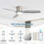Ventilateur de plafond intelligent de 52 pouces avec lumière, ventilateur de plafond encastré avec télécommande, 3 pales en ABS gris, lumière à intensité variable de 18 W
