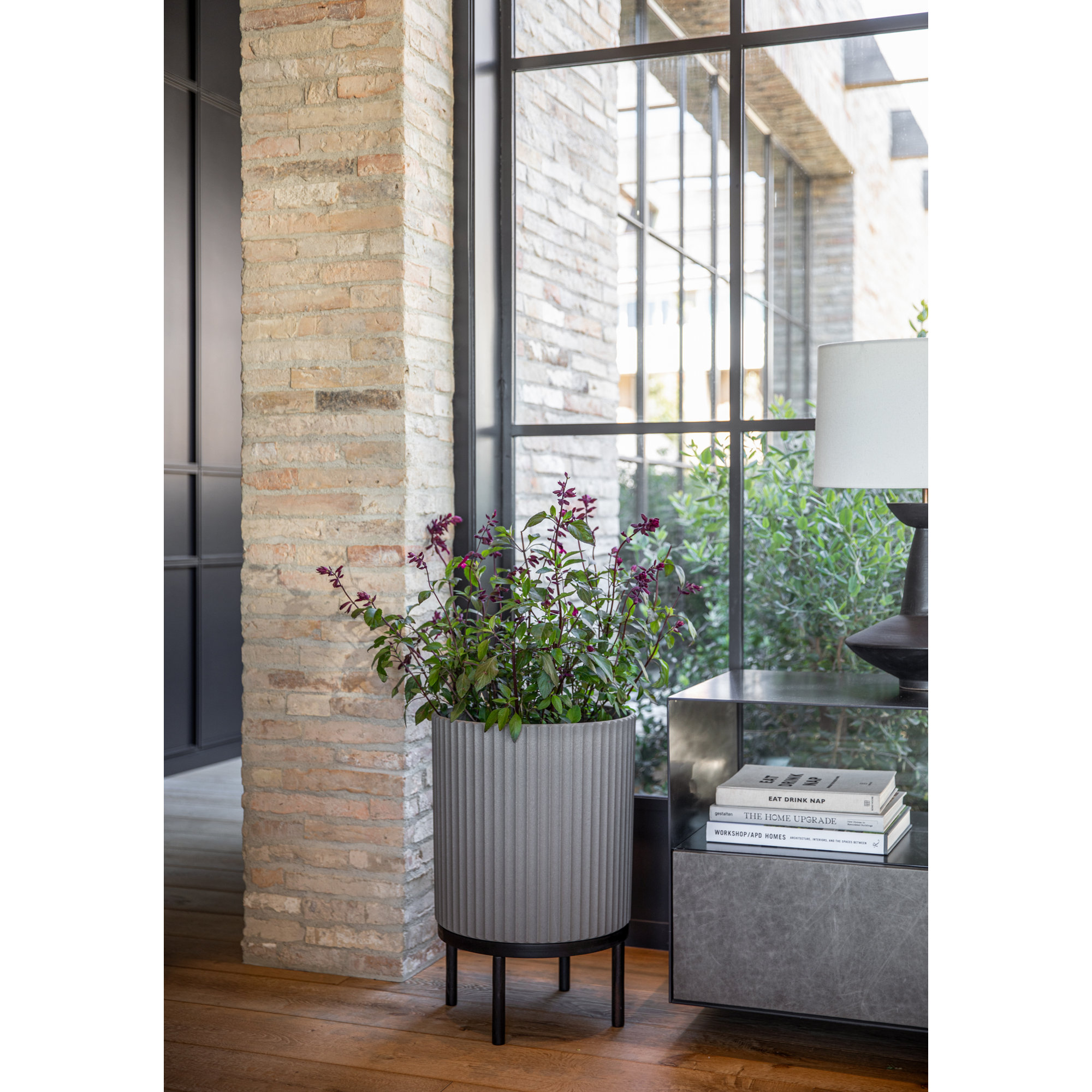 Demi Series Planter with Stand, 1, 22" H x 14.75" W x 14.75" D, Gray/Black