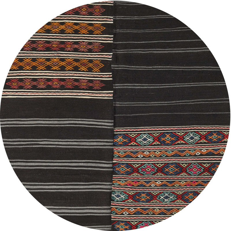 Tapis contemporain noir / rouge / jaune, Rond 4 pi