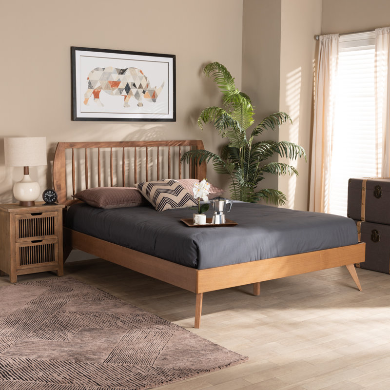 Cerissa Slat, modern look, Full Bed, Ash Walnut brown 57.10'' W X 76.95'' L 58.10'' H, Full/Double