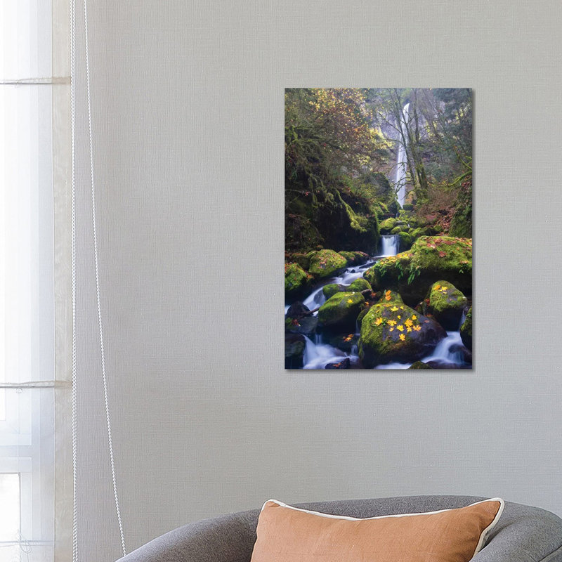 USA, Oregon. Autumn View Of Mccord Creek Flowing Below Elowah Falls In The Columbia River Gorge. by Gary Luhm - Wrapped Canvas Print