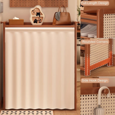 Bamboo Shoe Rack With Dustproof Curtain & Ventilated Sides, Multi-Tier Entryway Storage Organizer For Small Spaces