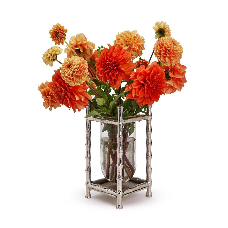 Vase en bambou argenté avec vase en verre