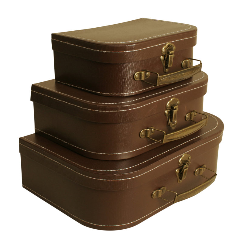 Set of 3 Paperboard Suitcases Decorative Storage Boxes, Brown