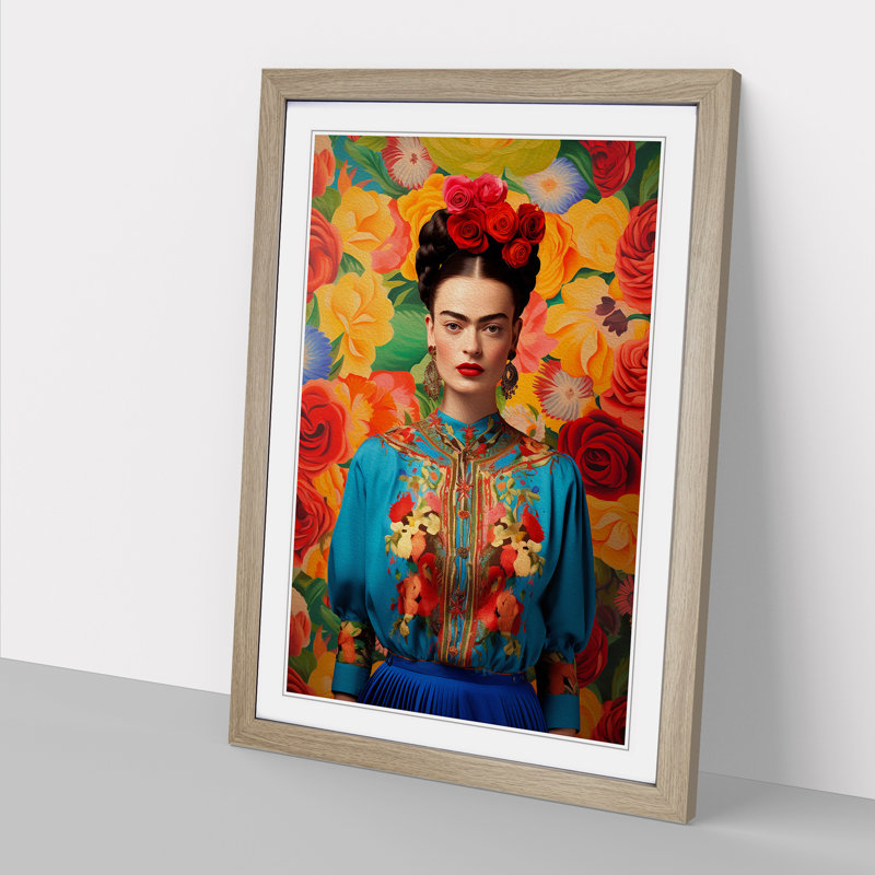 Frida Kahlo Colour Field - Framed Print, 64cm H x 46cm W, Oak Framed