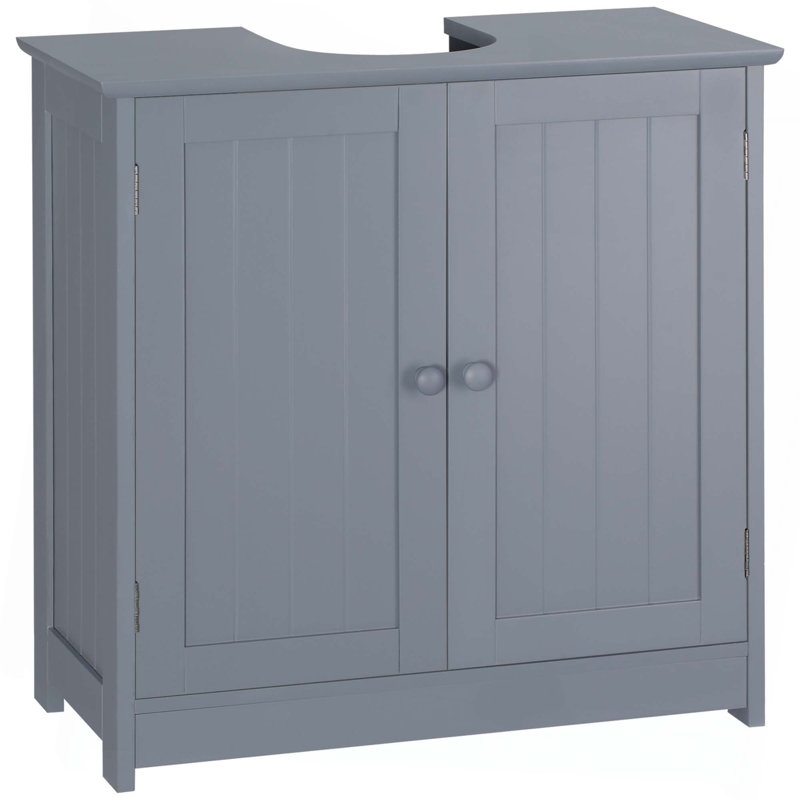 Armoire de salle de bain sous le lavabo avec 2 portes et tablette, meuble-lavabo à piédestal