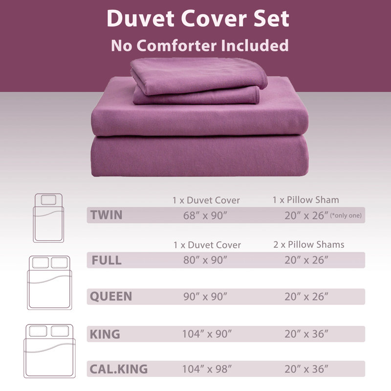 HOME BEDDING Jersey Cotton Duvet Cover Set, King Duvet Cover + 2 King Shams, Mauve