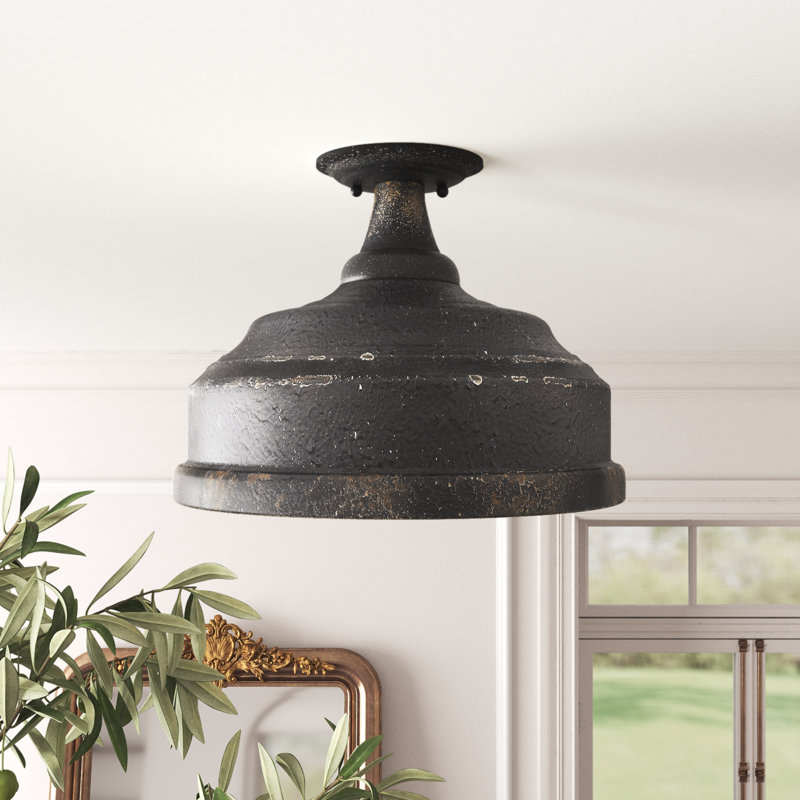 Lanna Semi Flush Mount, Antique Black Iron