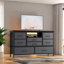 Meuble télé 8 tiroirs avec prise de courant et DEL, commode pour chambre à coucher avec 8 tiroirs profonds, large console pour le salon, vestibule