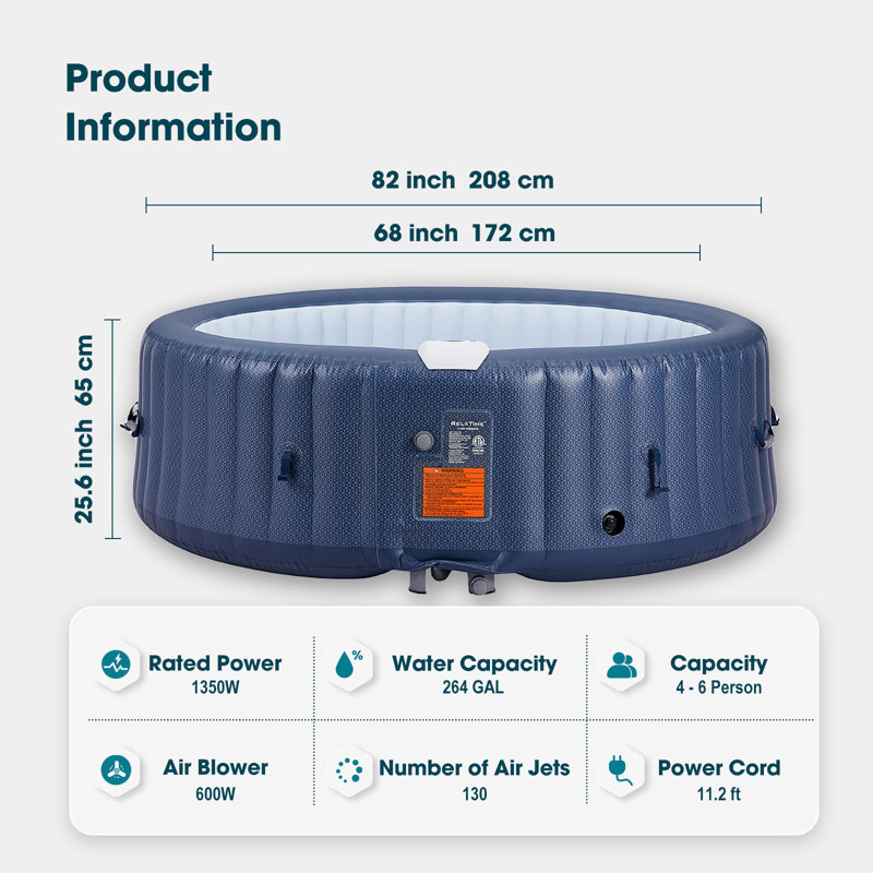 RELXTIME 6 Person 130 - Jet Polyvinyl Chloride (PVC) Round Inflatable Hot Tub