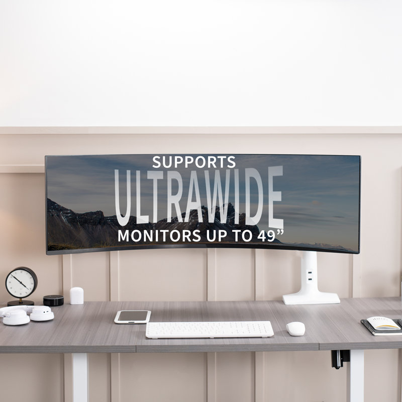 White Aluminum Ultrawide Monitor Desk Mount with Pneumatic Arm