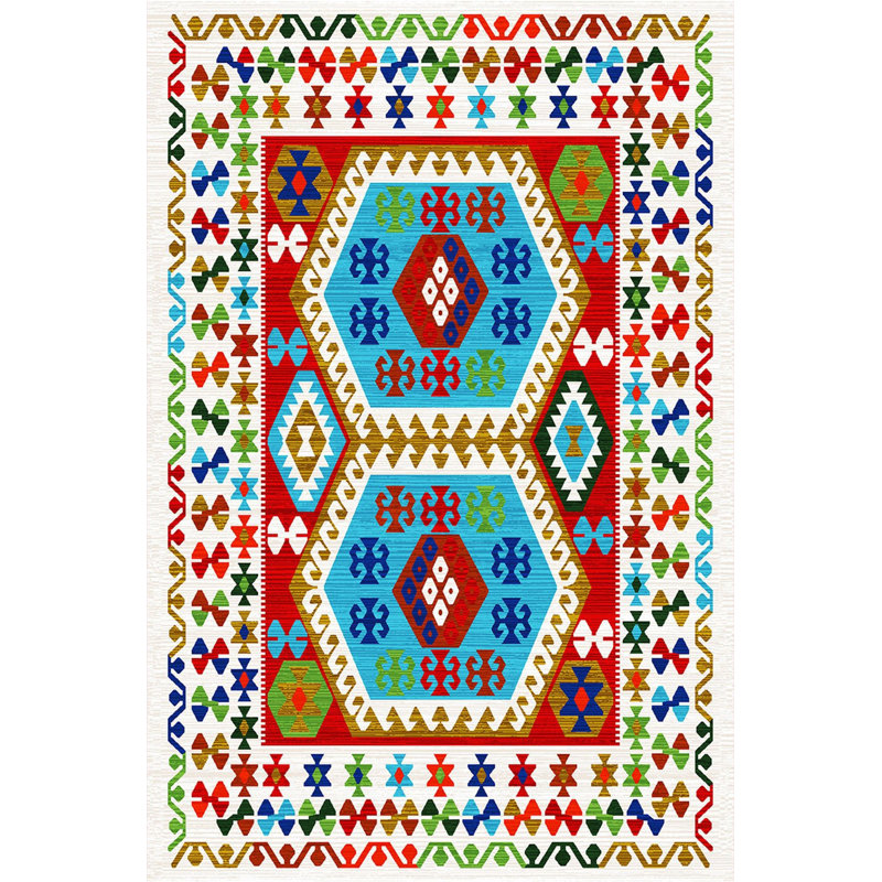 Tapis décoratif multicolore à motif traditionnel lavable à la machine, Rectangle 3 pi 3 po x 4 pi 11 po 