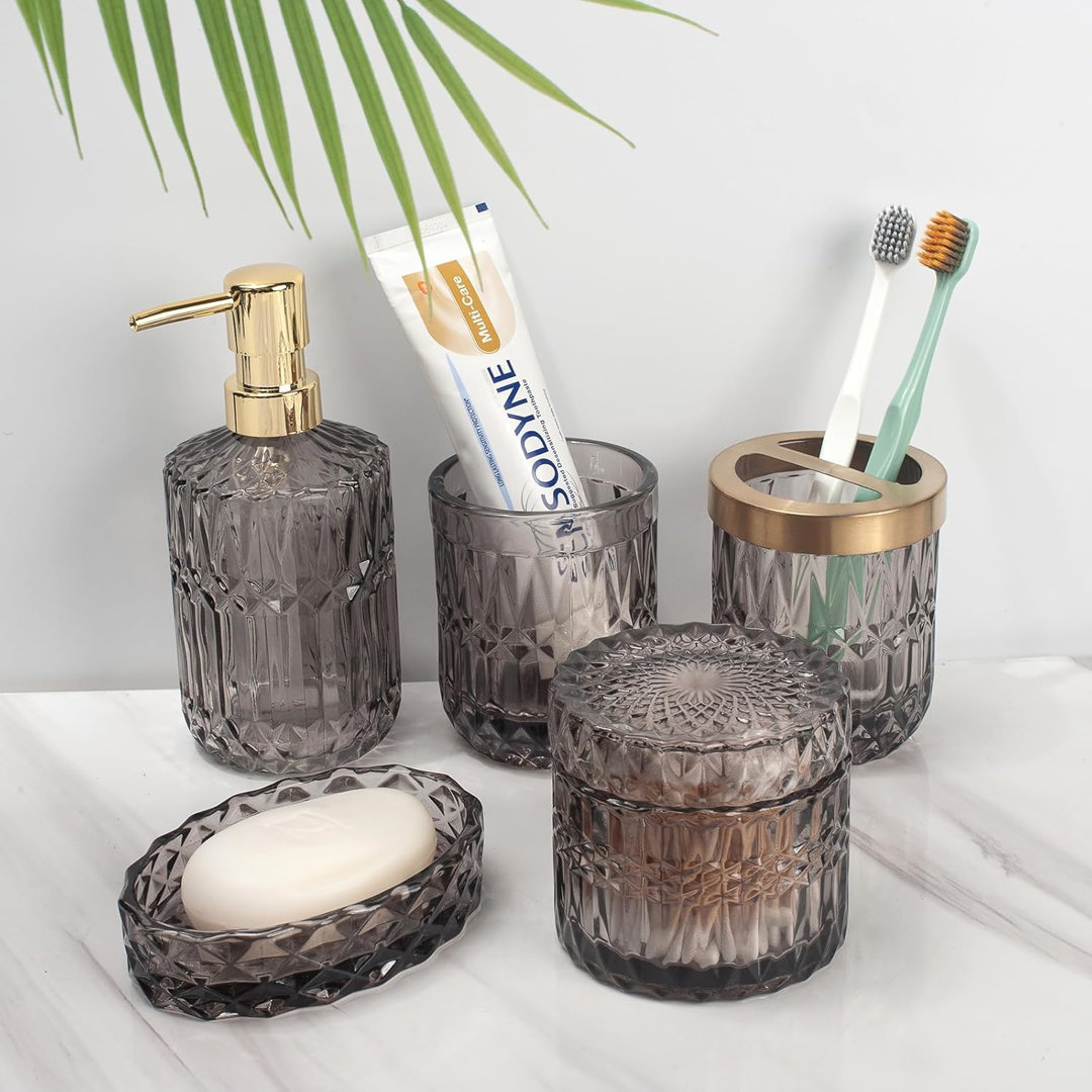5PCS Glass Bathroom Accessories Sets,Modern Bath Decor, Vintage Gift,Grey