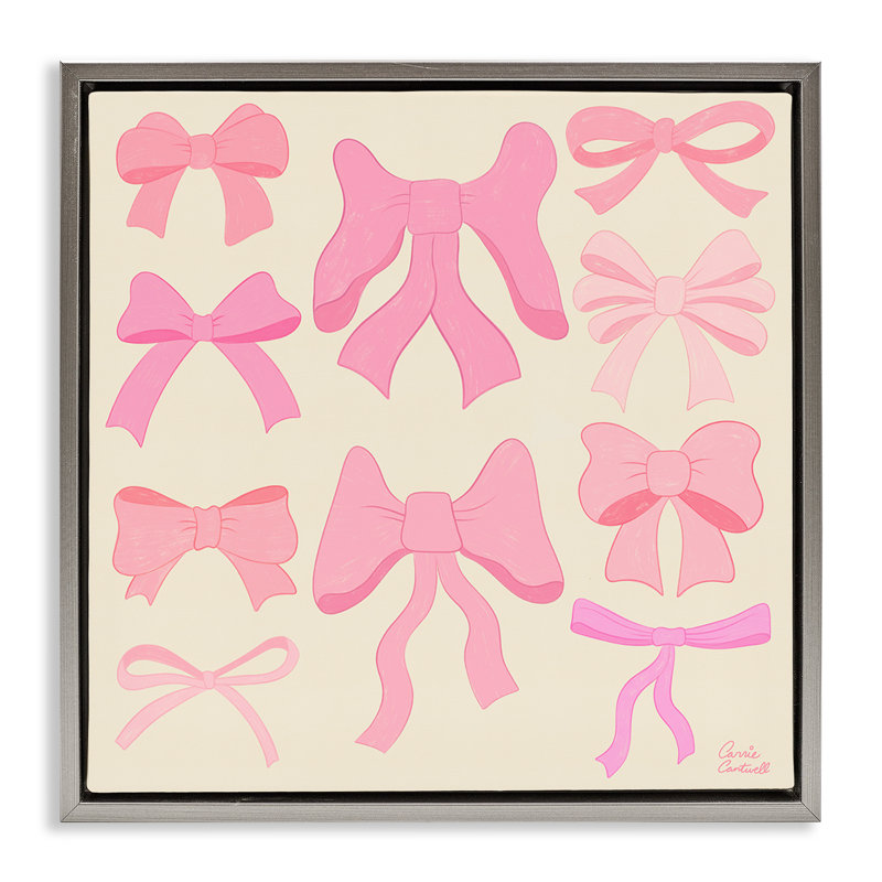 Cadre flottant Trendy Pink Bows Assortment, design par Carrie Cantwell, H 25 po x l 25 po, Cadre flottant gris lustré