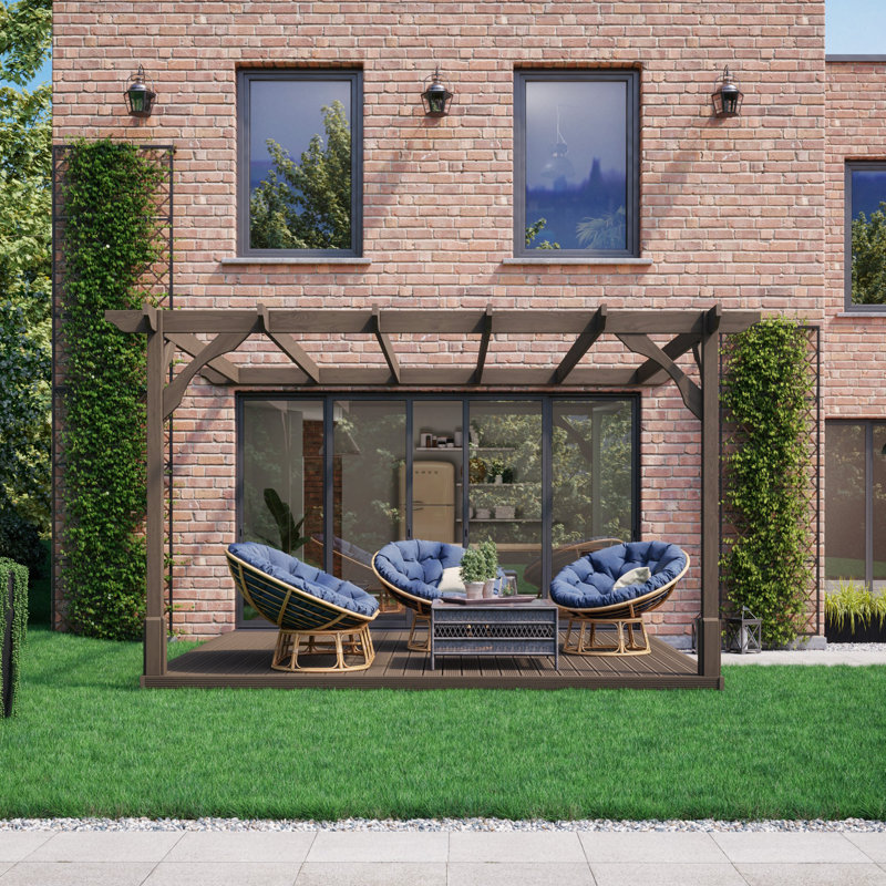 Jaquante Premium Wall Mounted Pergola, Brown, 270cm H x 300cm W x 300cm D