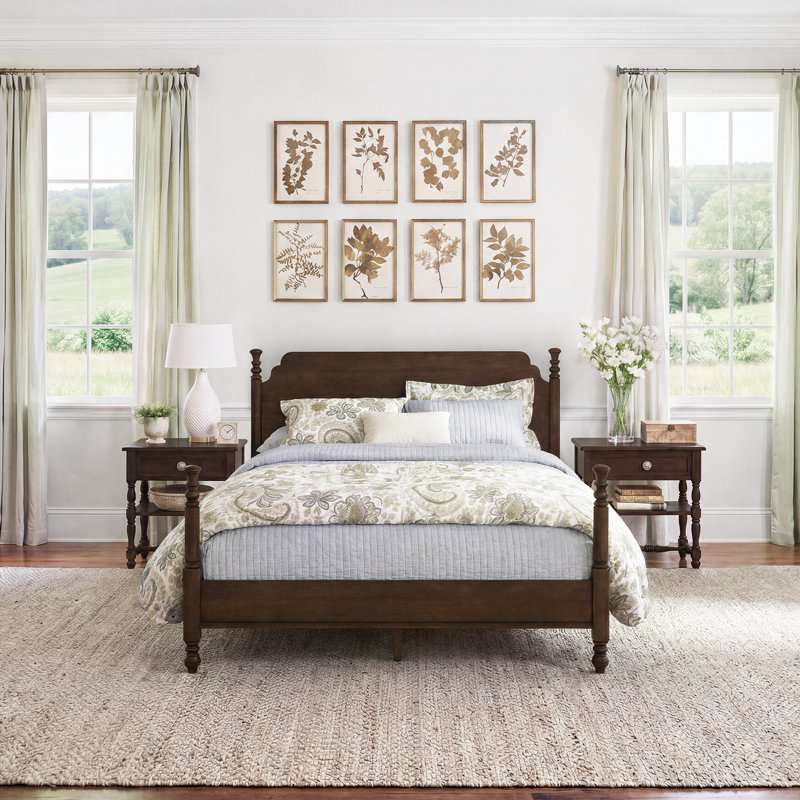 Solid Wood Low-Profile Spindle Bed Frame, Queen