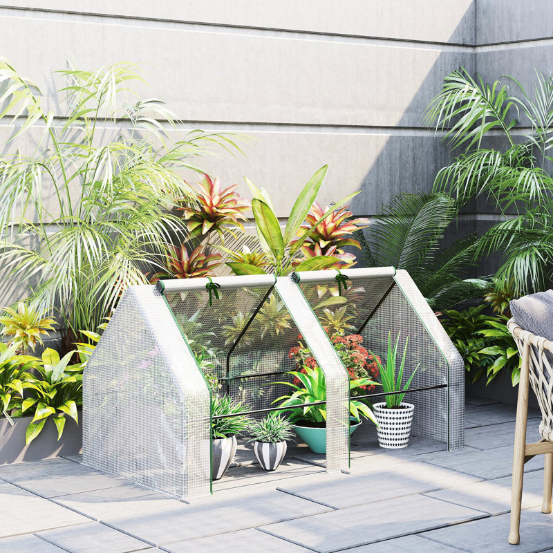 Outdoor Portable Mini Greenhouse 6' X 3' With White Two - Layer 140 Gsm Pe Cover And Large Zippered Ventilation Openings Openable Vent Doors