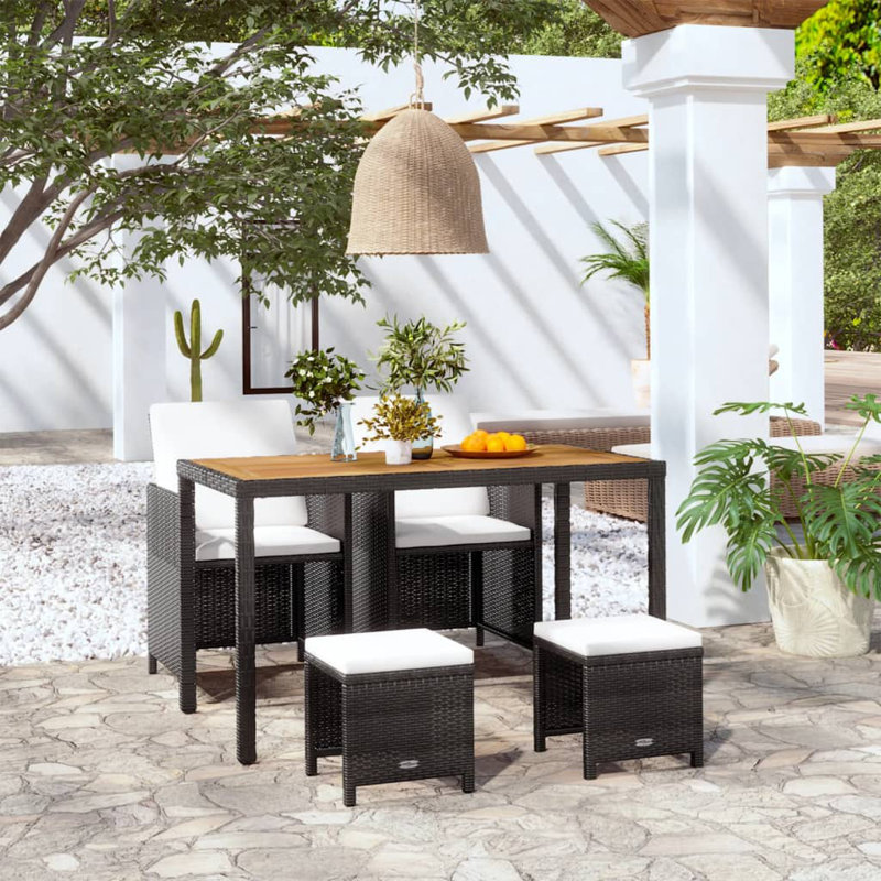 Ensemble repas rectangulaire pour 4 personnes avec coussins Choquette, Noir