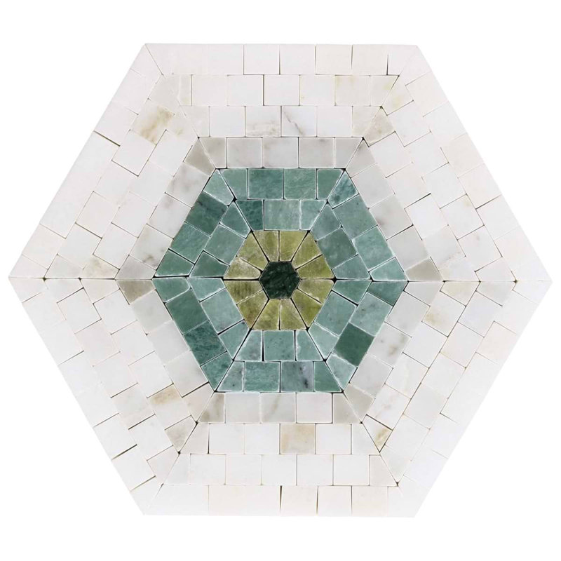 Ako 6" Hexagon Marble Micro Mosaic Tile, Verde Green