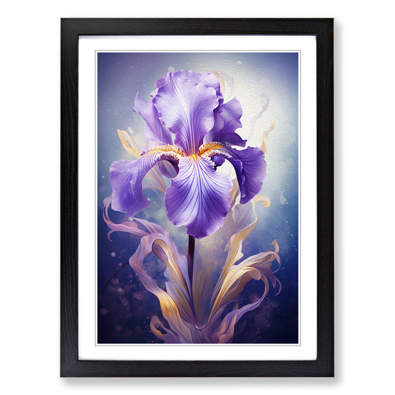 Iris Flower Conceptual - Single Picture Frame Print on Wood, 34cm H x 25cm W x 2cm D, Black Framed