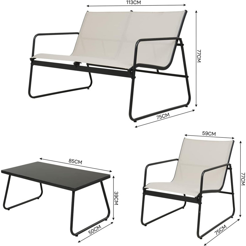 4-piece Mesh Sling Conversation Set For Patio, Beige