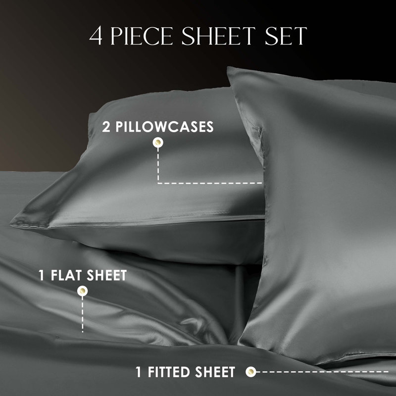 Silver Full Size Satin Microfiber Sheet Set