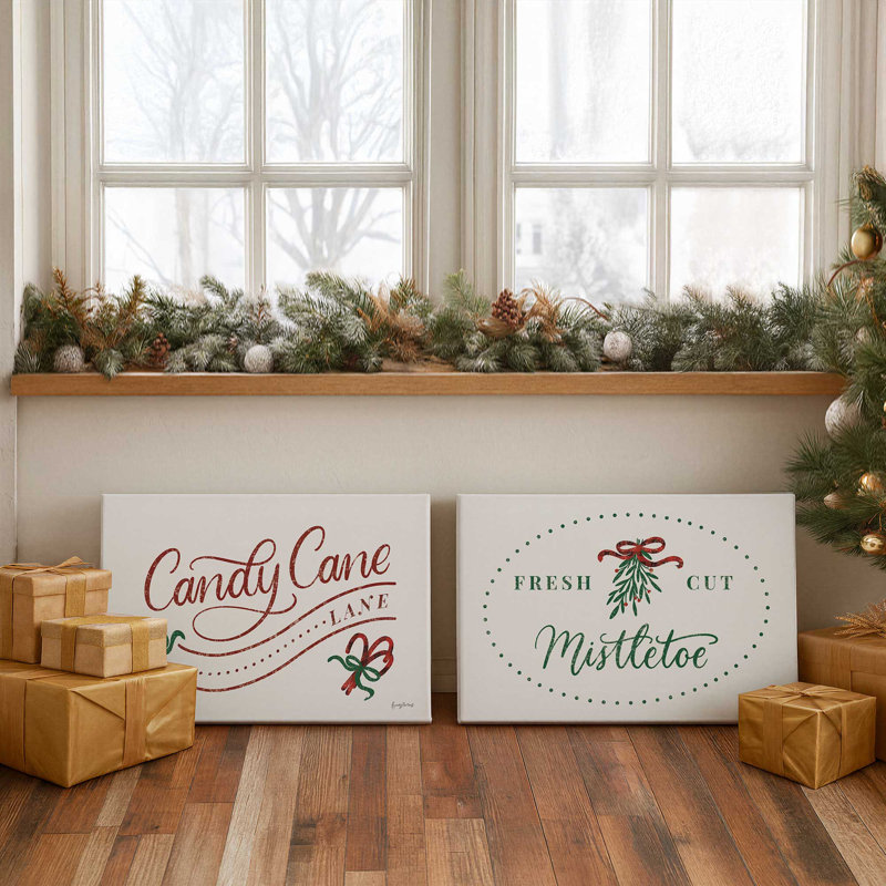 Candy Cane Lane, ensemble de 2 impressions sur toile, H 12 po x l 36 po, Toile tendue, Toile tendue