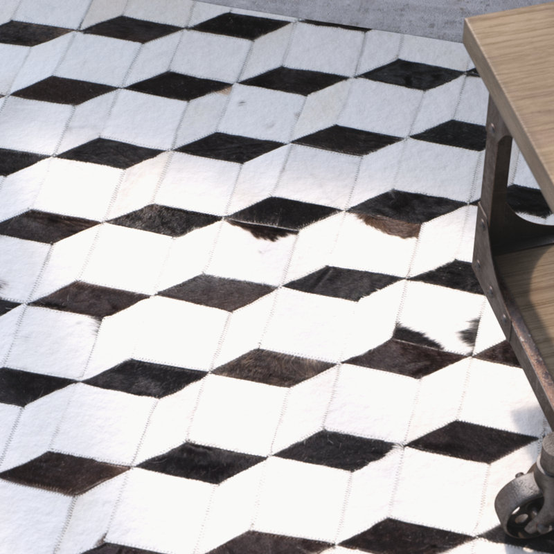 Tapis géométrique en cuir tissé à la main Studio, Rectangle de 5 pi x 8 pi