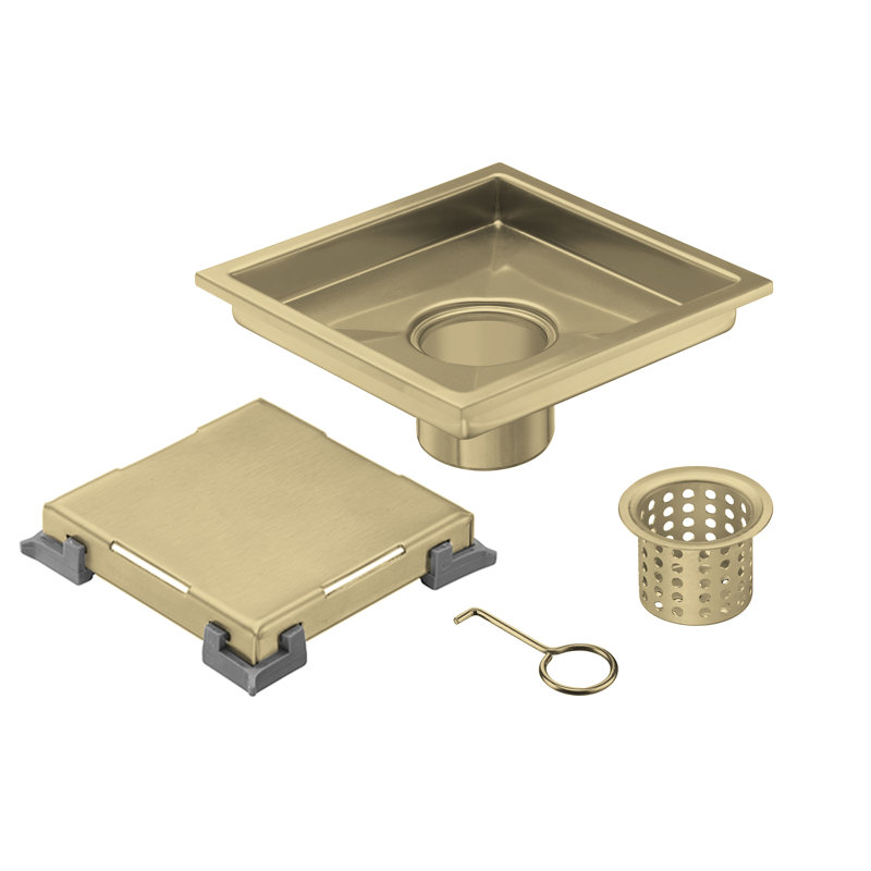 Drain carré brossé 6 po DryShield, Or brossé
