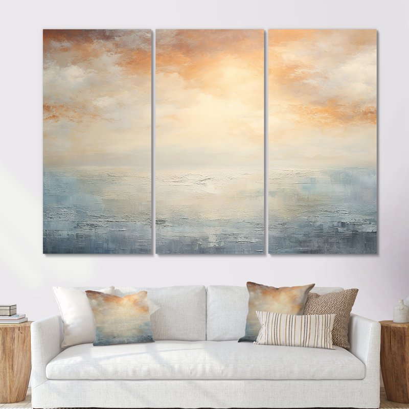 Beige et plage dorée coucher de soleil horizon II, Toile tendue, H 40 po x l 60 po x P 1 po