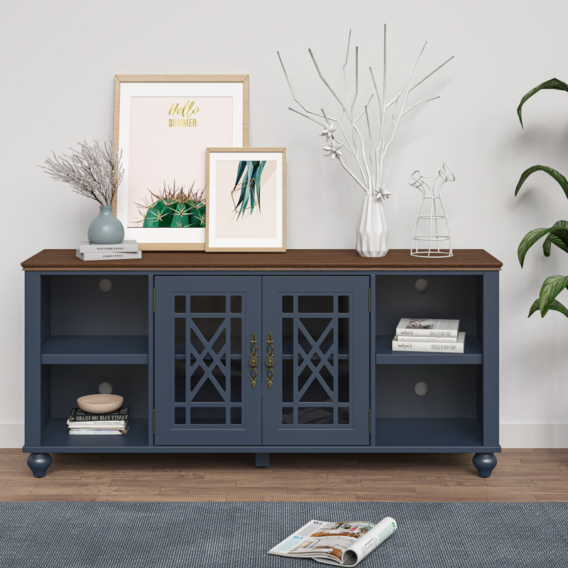 Dzeneta 60 in. TV Stand Fits TVs up to 65 in. with Open Storage, Navy