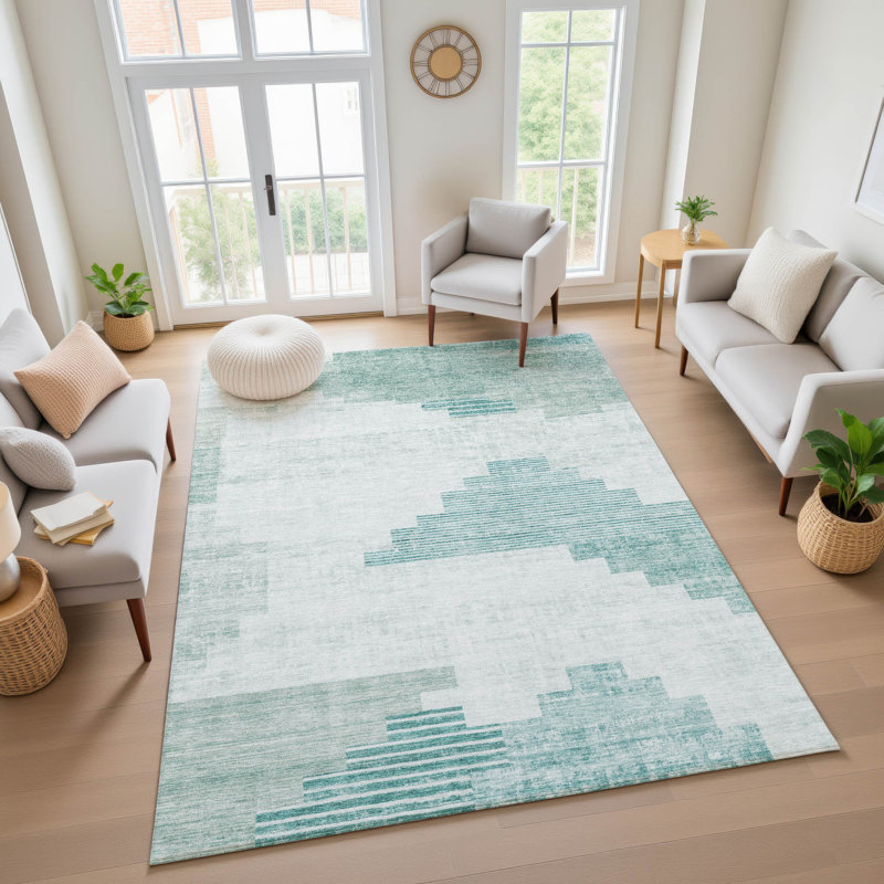 Premium Machine Washable Ashington AMF1829 Geometric Rug, Rectangle 10' x 14'