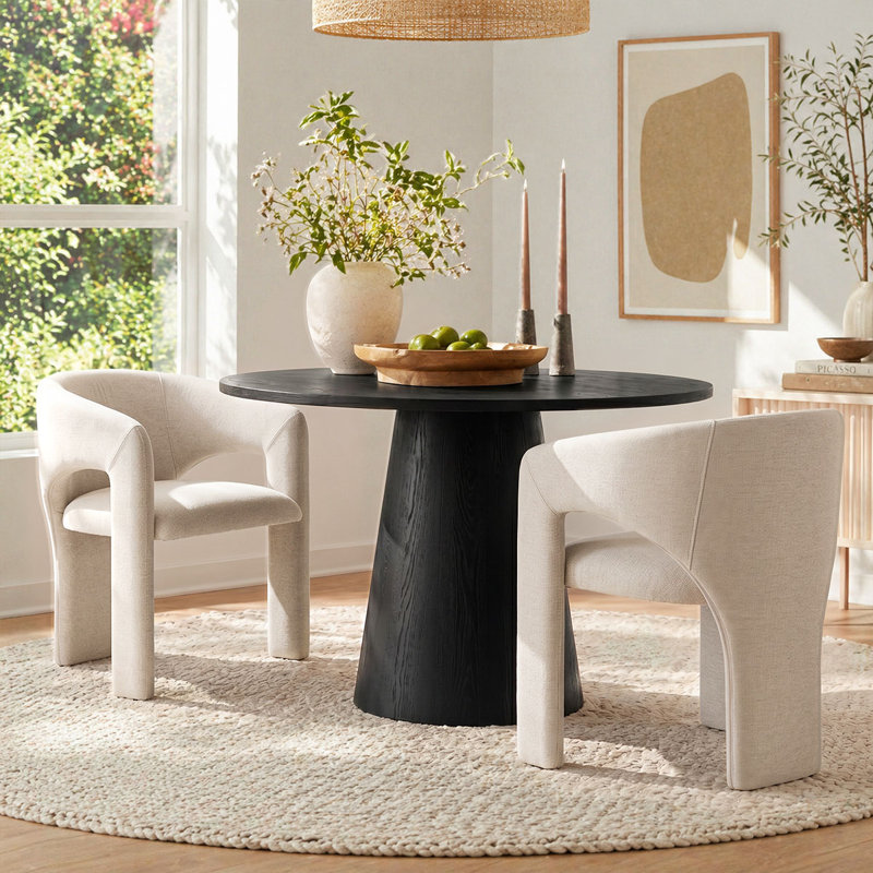 Modern Water-Resistant Linen Upholstered Dining Chairs Set Of 2 With Curved Open Back, Beige