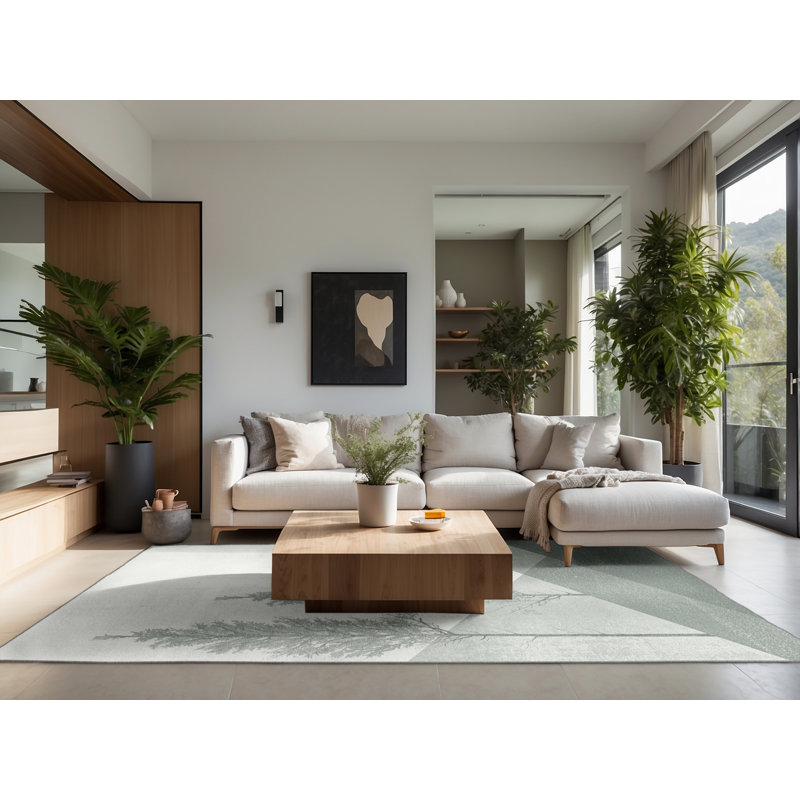 Soft Plush Maspeth Minimalist Solid Colour Area Rug in Beige – Grey Binding, 5' Round