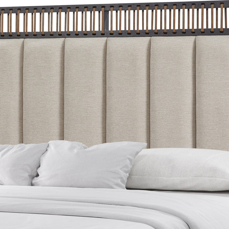 Queen Upholstered & Strap Panel Bed - Peppercorn