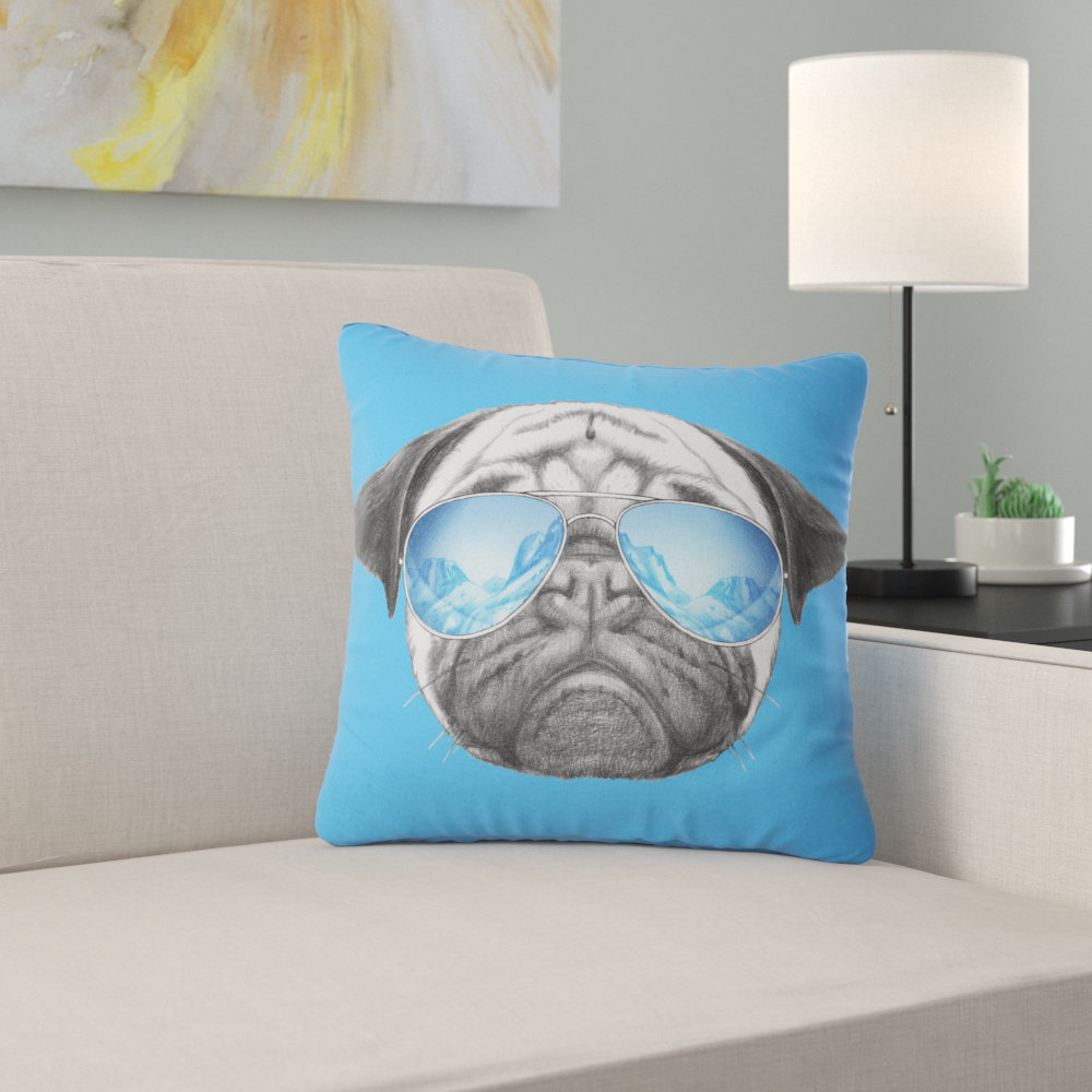 Pug Dog with Mirror Sunglasses - Animal Printed Pillow Design Art