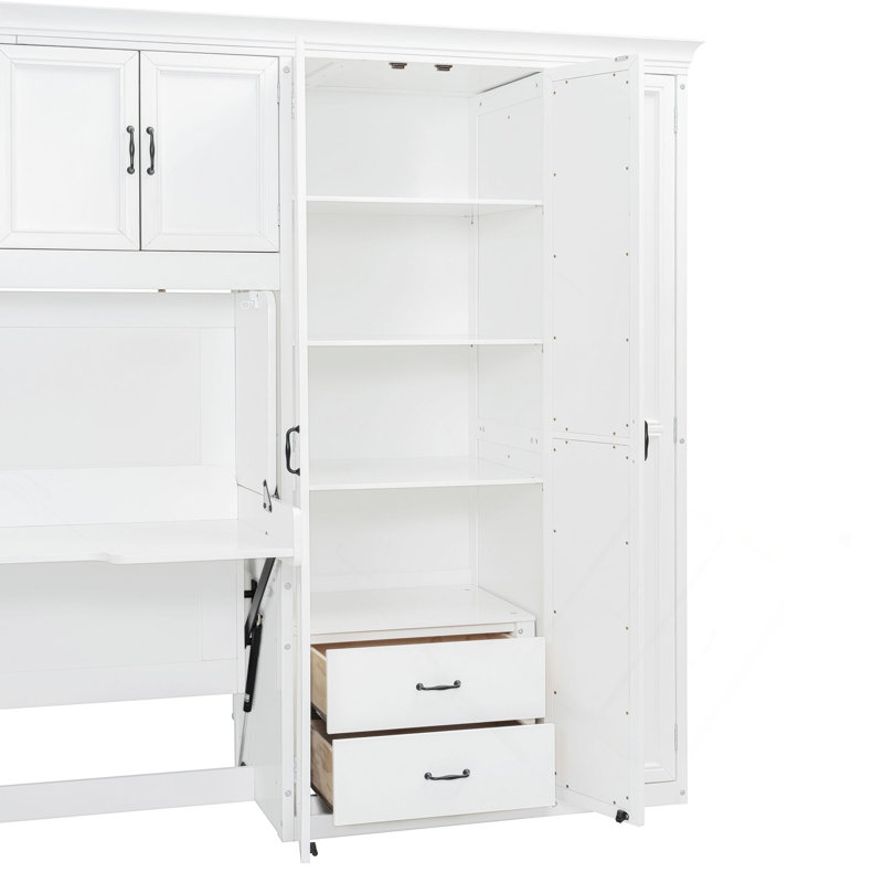 Lit escamotable mural avec garde-robe, armoire et bureau Murphy, Blanc