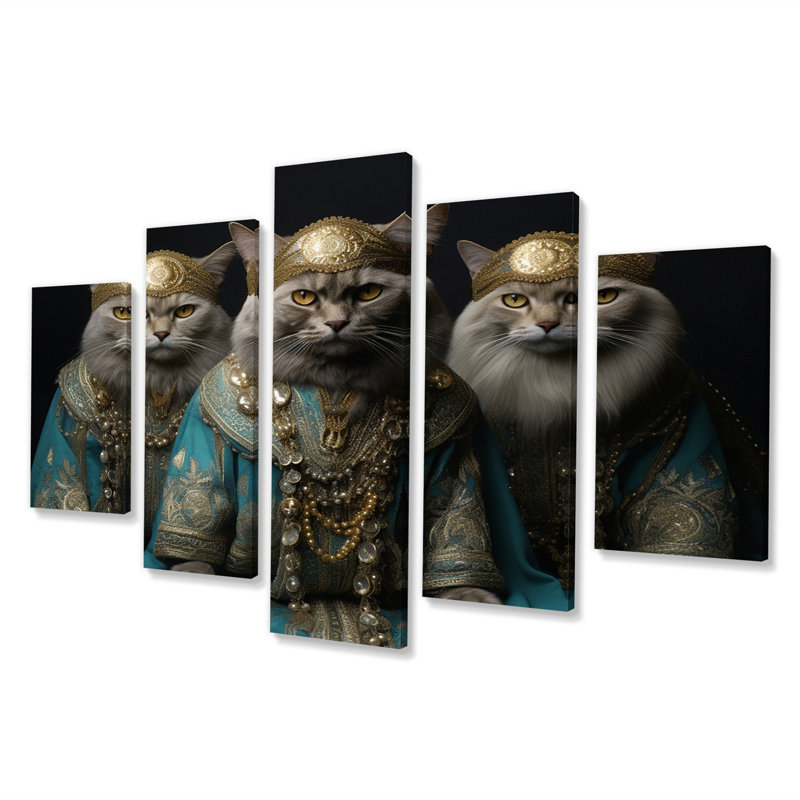 Turquoise gracieux Sultan Cats - animaux, chat, art mural, salon, 5 panneaux