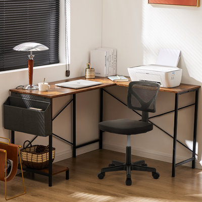 Desk and Chair Set: 49 Inch L-Shaped Computer Desk and Height Adjustable Mesh Chair