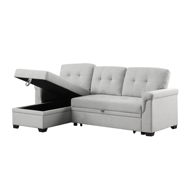 Canapé-lit modulaire réversible en lin gris clair 84 po Hunter, Lin gris pâle