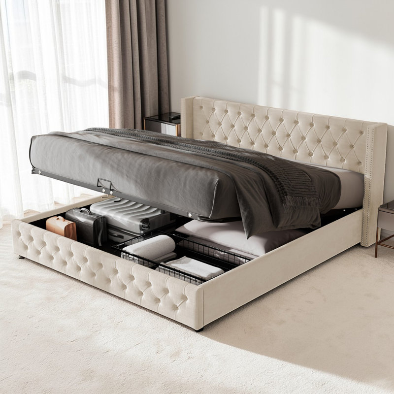 Parral Upholstered Storage Bed, Kingsize (5'), Beige