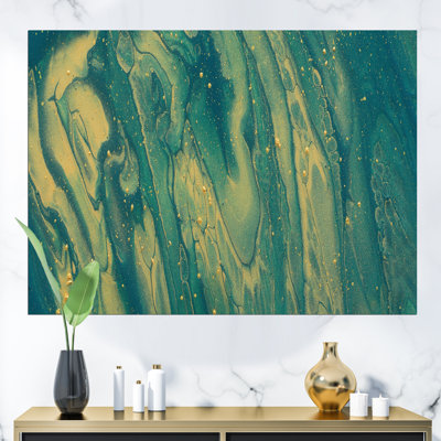 Emerald Green and Gold Marble  Painting Print on Canvas