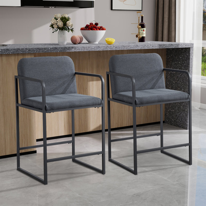 24" Upholstered Counter Stool With Footrest, Dark Gray