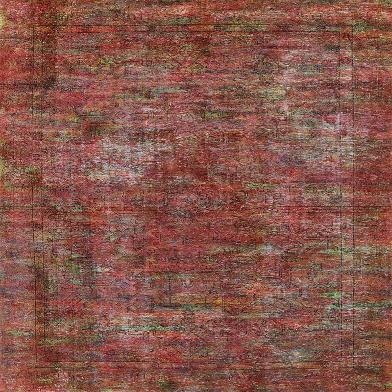 Tapis oriental rouge / vert, Carré 3 pi