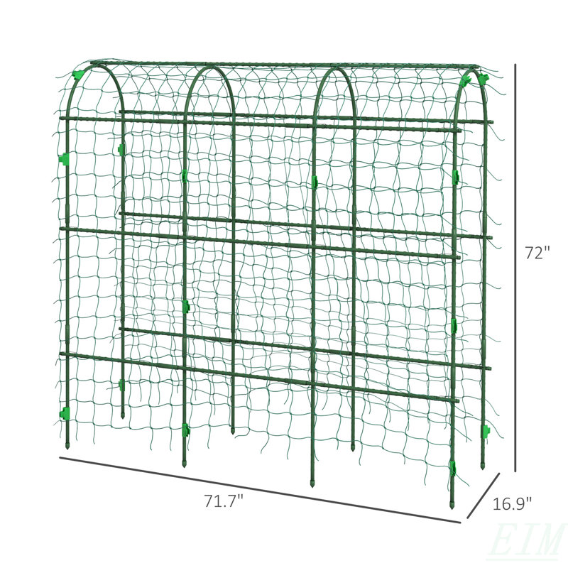 Cucumber Trellis, 6' Tall Arch Trellis For Climbing Plants Outdoor, A-Frame, With Plastic Coated Steel Frame And Climbing Net, Support Vegetables, Peas, Fruit & Vines, Green