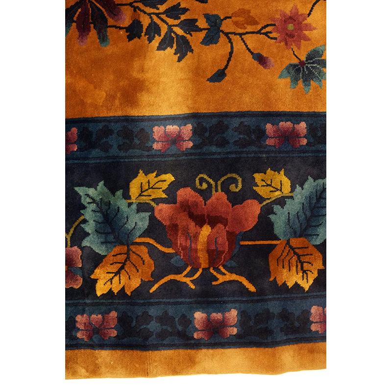 Antique Yellow Gold Color Floral Room Size Chinese Art Deco Carpet