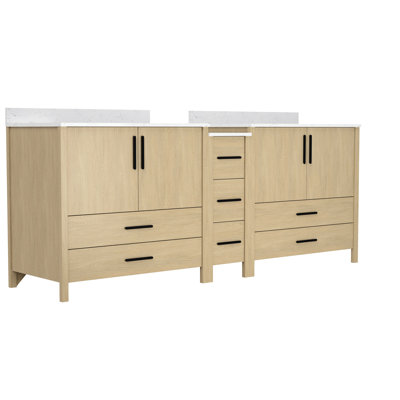 Bathroom Vanity With 84-Inch Double Sinks, White Countertop, Wood, Combinable Design, Hinges, Quick Setup 84" Sinks Freestanding For Bathroom, And Plywood, Cushioning Rail Device, Pre-Assembled